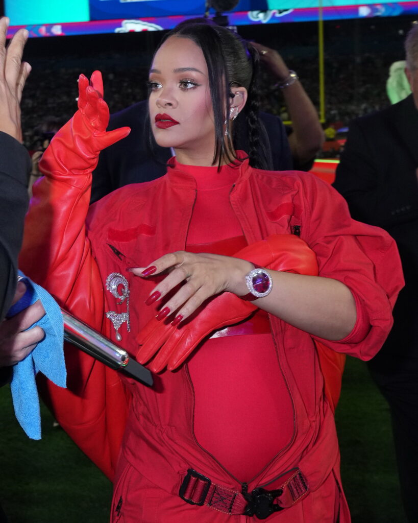 Rihanna stunning at the Superbowl with the Jacob Co timepiece